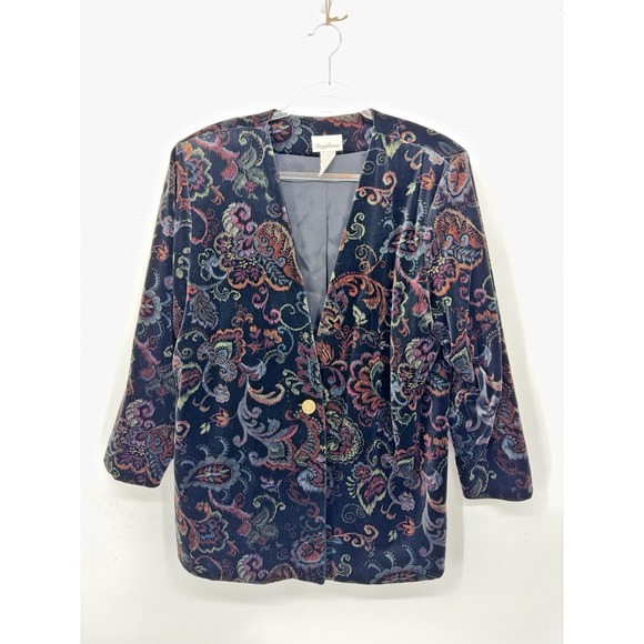 Maggie Barnes Jackets & Blazers - Vintage Maggie Barnes Floral Paisley Velvet Blazer Sz 20 Unique Retro Maximalist